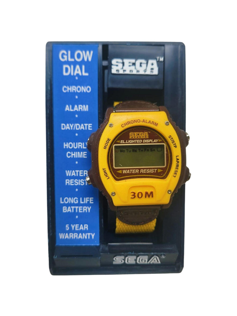 VINTAGE SEGA SPORTS GLOW DIAL WRIST WATCH NOS GENESIS Brown Yellow Water Resist